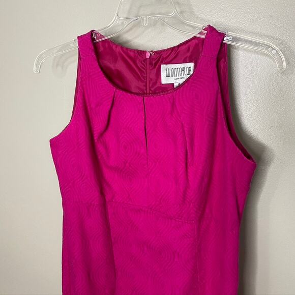 Women's Julian Taylor Textured Sleeveless Sheath Dress Fuchsia Bright Pink  12 - Picture 2 of 8
